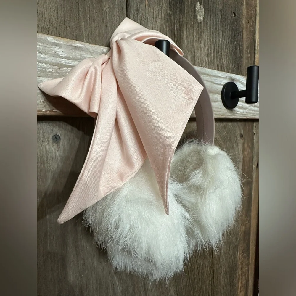 GapKids Bow Ribbon Faux Fur Earmuffs in Pink White One Size